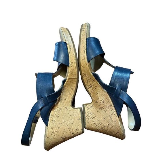 CLARKS Womens Size 10 Blue Cork Wedge Platform Leather Sandals Shoes Comfortable - Picture 3 of 13